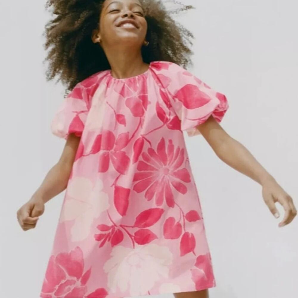 NEW! Zara Voluminous Floral Print Dress in PINK FLORAL (13-14)